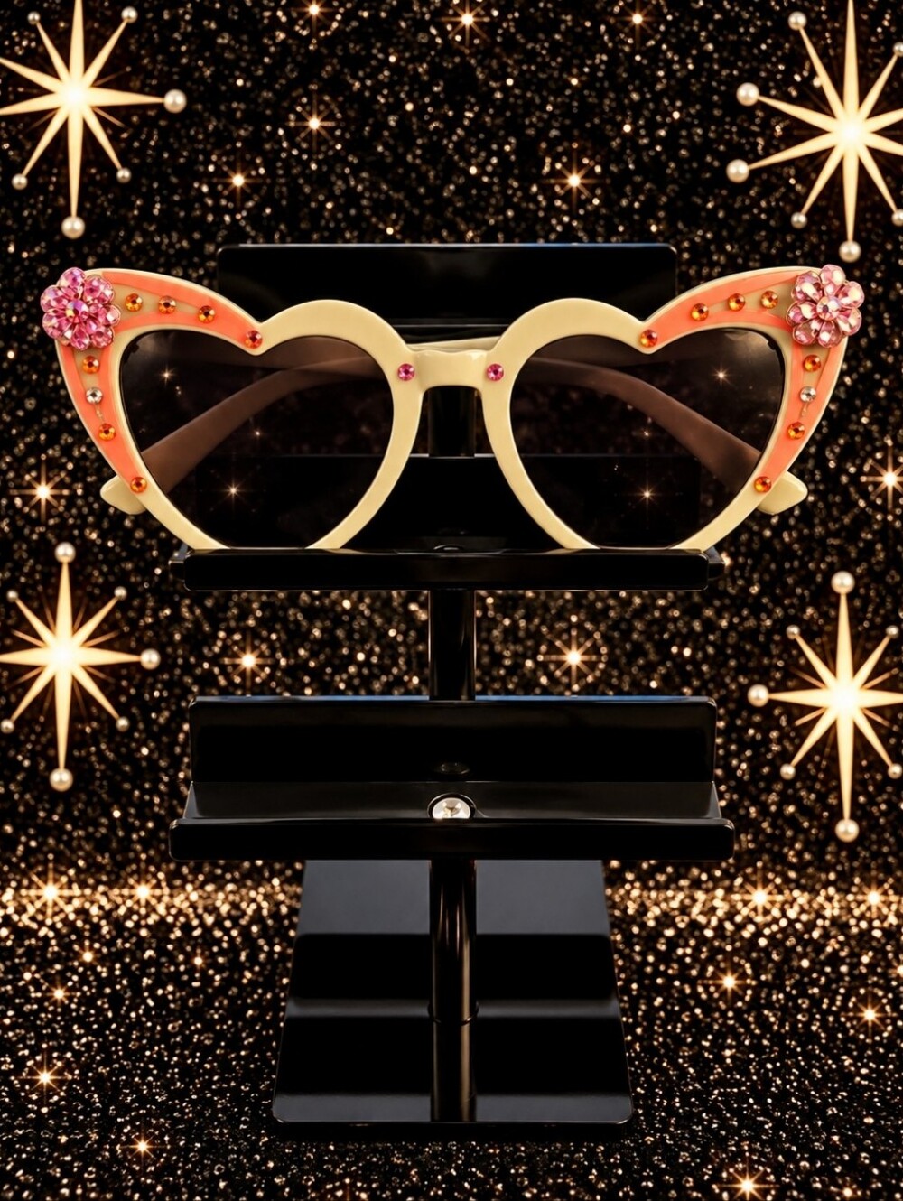 Crystal-Embellished Pink & Cream Cat-Eye Sunglasses